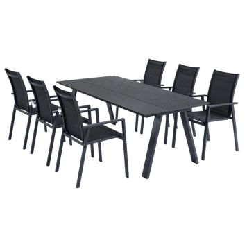 SPISEGRUPPE SUNFUN SPISEBORD UTÖ + 6 STOLER BIANCA SVART