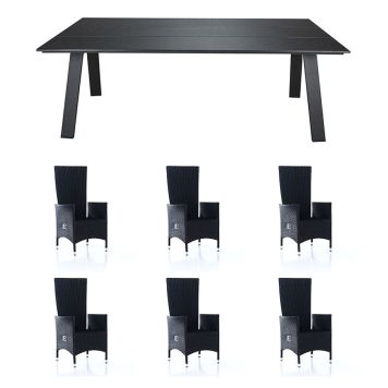 SPISEGRUPPE SUNFUN BORD UTÖ + 6 STOLER NOVA SVART