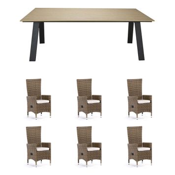 SPISEGRUPPE SUNFUN BORD UTÖ + 6 STOLER NOVA NATUR