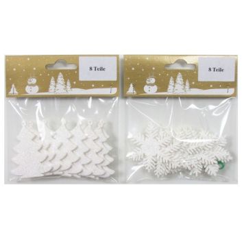 JULETREPYNT JULETRE OG SNØKRYSTALLER 5,5CM HVIT                      