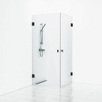 DUSJHJØRNE SVEDBERGS 180° 80X80CM KLARGLASS PROFIL SVART 