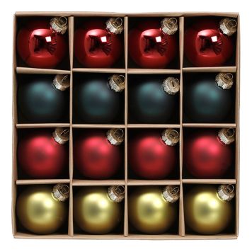 JULEKULER MIX GLASS 6CM RØD/GRØNN 16STK