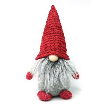 NISSE MED RØD LUE 15X12X27 CM GRÅ