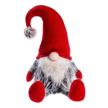 NISSE SITTENDE 42CM RØD/GRÅ