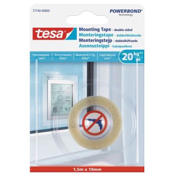 MONTERINGSTAPE TESA TRANSPARENT 20KG/M 1,5MX19MM