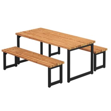 HAGEMØBELSETT PLUS TREND LIVING MED BORD OG BENKER THERMOWOOD/STÅL