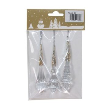 JULETREPYNT KRYSTALLER 7,5CM KLAR 3STK                