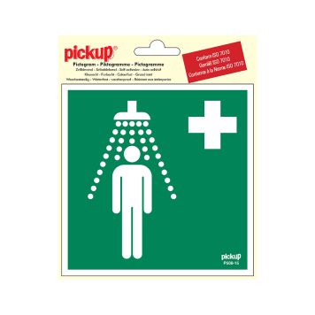 SKILT  PICKUP  PICTOGRAM SIKKERHESBAD 15 X 15 CM