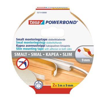 MONTERINGSTAPE TESA POWERBOND SLIM 5MX9MM 2STK