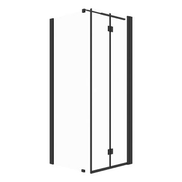 DUSJHJØRNE CAMARGUE VAL FAST DUSJVEGG OG FOLDBAR DØR SVART/KLARGLASS