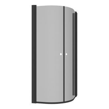 DUSJHJØRNE CAMARGUE VAL HALVRUND MED HYLLE SVART/RØYKFARGET GLASS 90x90CM