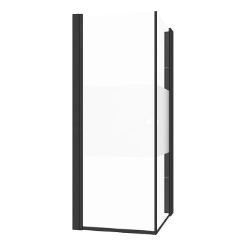 DUSJHJØRNE CAMARGUE VAL RETT MED HYLLE SVART/DELVIS FROSTET GLASS 90x90CM