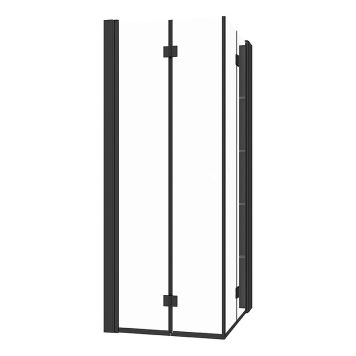 DUSJHJØRNE CAMARGUE VAL FOLDBAR MED HYLLE SVART/KLARGLASS 90x90CM