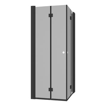 DUSJHJØRNE CAMARGUE VAL FOLDBAR MED HYLLE SVART/RØYKFARGET GLASS 90x90CM