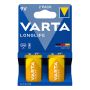 BATTERI VARTA LONGLIFE EXTRA ALKALINE 9V 2 STK
