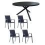 HAGEMØBELSETT SUNFUN SKILLINGE BORD + 4 STABLESTOLER BIANCA SVART