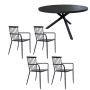 HAGEMØBELSETT SUNFUN SKILLINGBORD + 4 STABLESTOLER SARA SVART