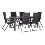HAGEMØBELSETT SUNFUN STENVIK BORD + 6 POSISJONSSTOLER LINA SVART
