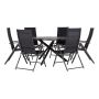 HAGEMØBELSETT SUNFUN SKILLINGE BORD + 6 POSISJONSSTOLER LINA SVART