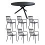 HAGEMØBELSETT SUNFUN SKILLINGBORD + 6 STABLESTOLER SARA SVART