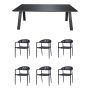 SPISEGRUPPE SUNFUN SPISEBORD UTÖ + 6 STOLER FIONA SVART